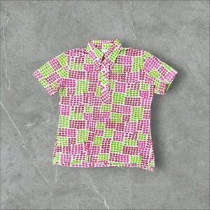 Pink & Green Floral Mesh Polo